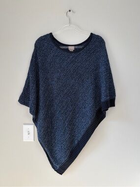 Chicos Navy Metallic Knit Triangle Poncho Sweater Size L/XL